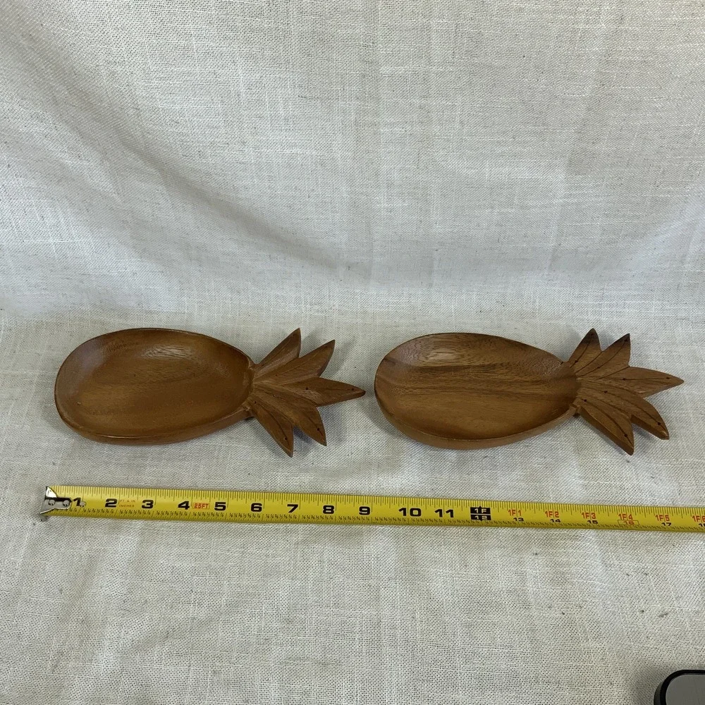 2 VTG Monkey Pod Pineapple Bowl Tiki Tropical Blair's Hawaii Luau Barware Signed